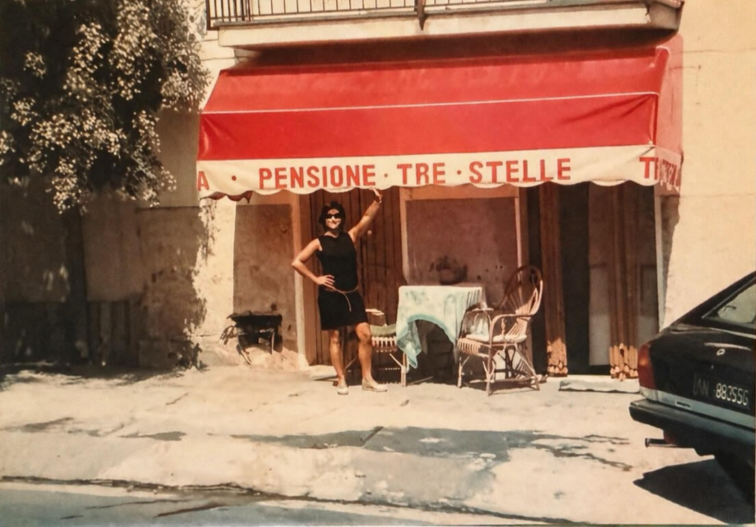 Original 1958 Facade of Trattoria Locanda Stella in Monti, Sardinia Historic 1958 facade of Trattoria Locanda Stella in Monti, Sardinia, with only two tables outside when the family restaurant first opened.